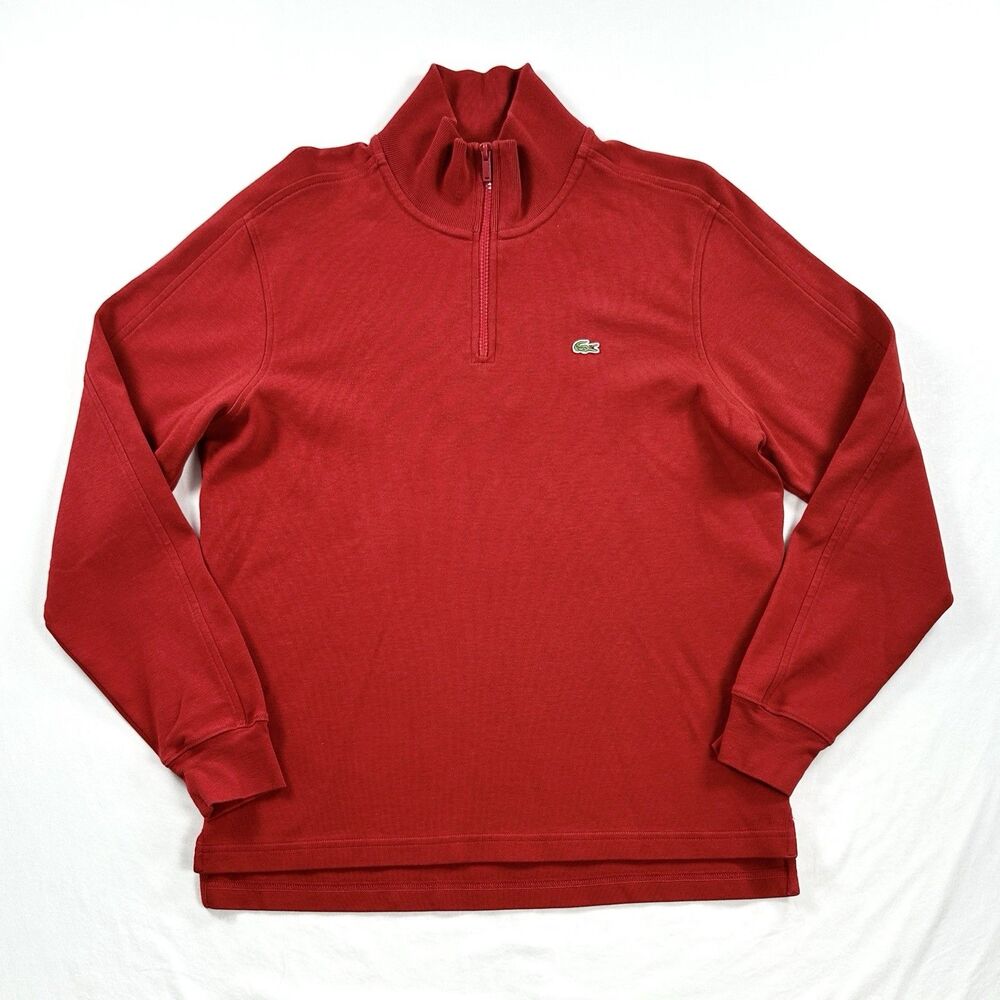 Lacoste Quarter Zip Sweater Mens FR 5 US Large Red Cotton Sweatshirt Preppy